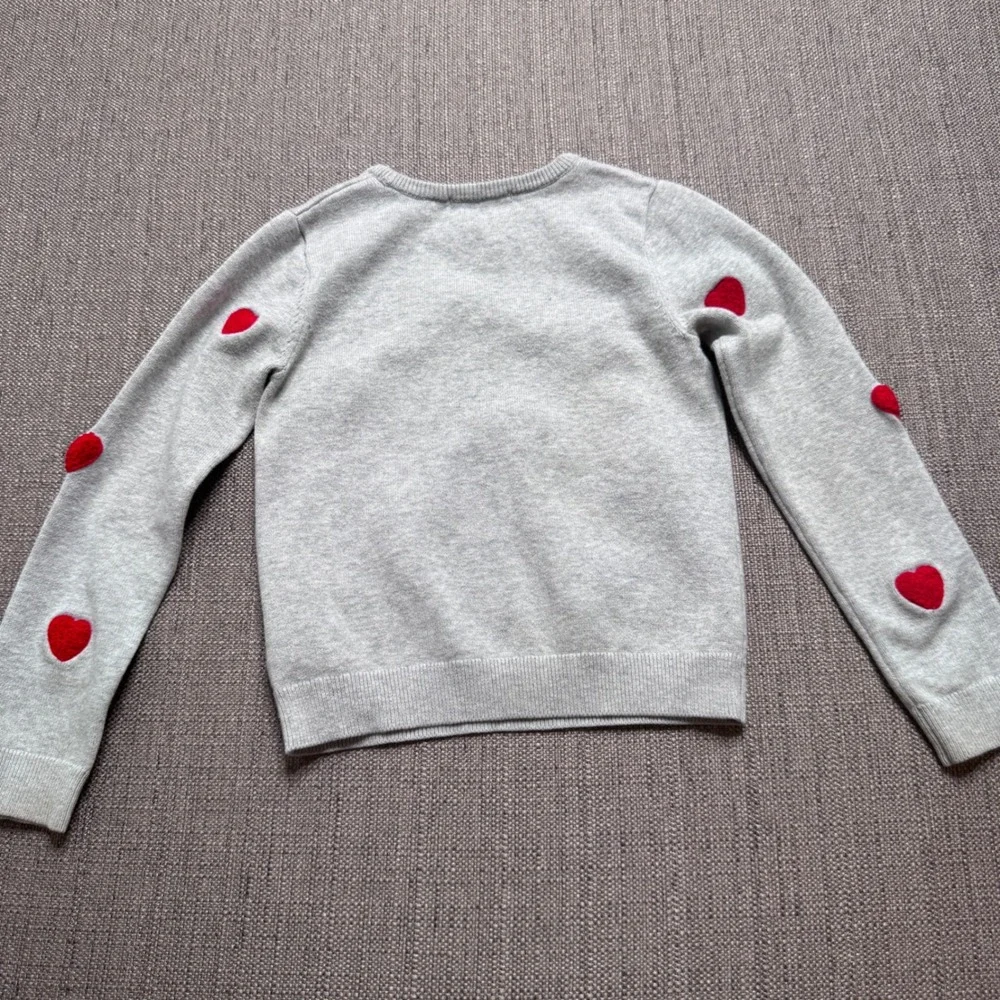 HM Kids Grey Knit Sweater Red 3D Textured Hearts Pullover Size 4-6Y